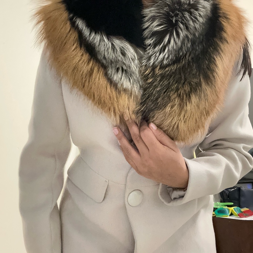 1 Madison Cream Trench Coat with Faux Fur Collar